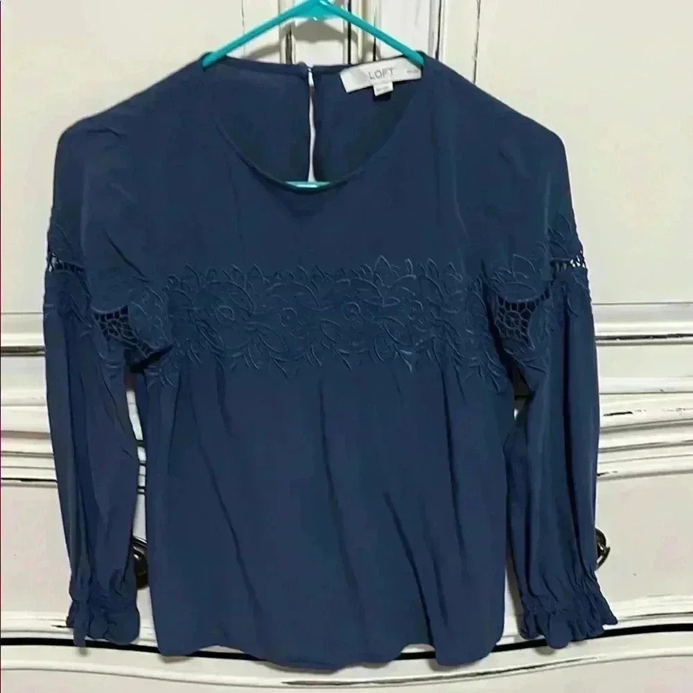 LOFT Women's Navy Blue Lace Detail Top
